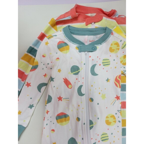 NWT Cat & Jack 18m Space & Stripes One Piece Pajamas Sleepwear Two Pack - Picture 2 of 7